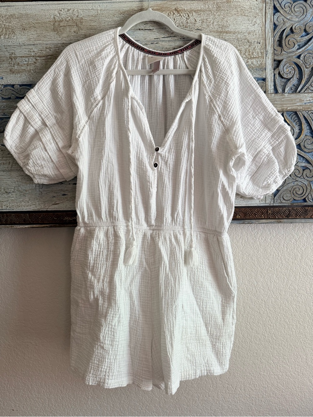 Knox Rose White Gauze Romper with Tassel Tie